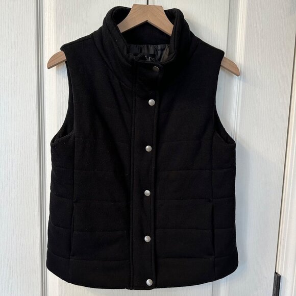 Be Cool | Black Quilted Thick Vest Womens Small S Zip Snap Button Soft - Picture 3 of 8